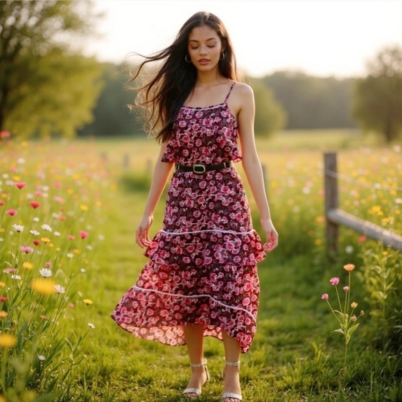 Nasty Gal ✦ Floral Hanky Hem Midi Prom Dress ✦ Pink Romantic Glam Size 2 NWT - Picture 5 of 9